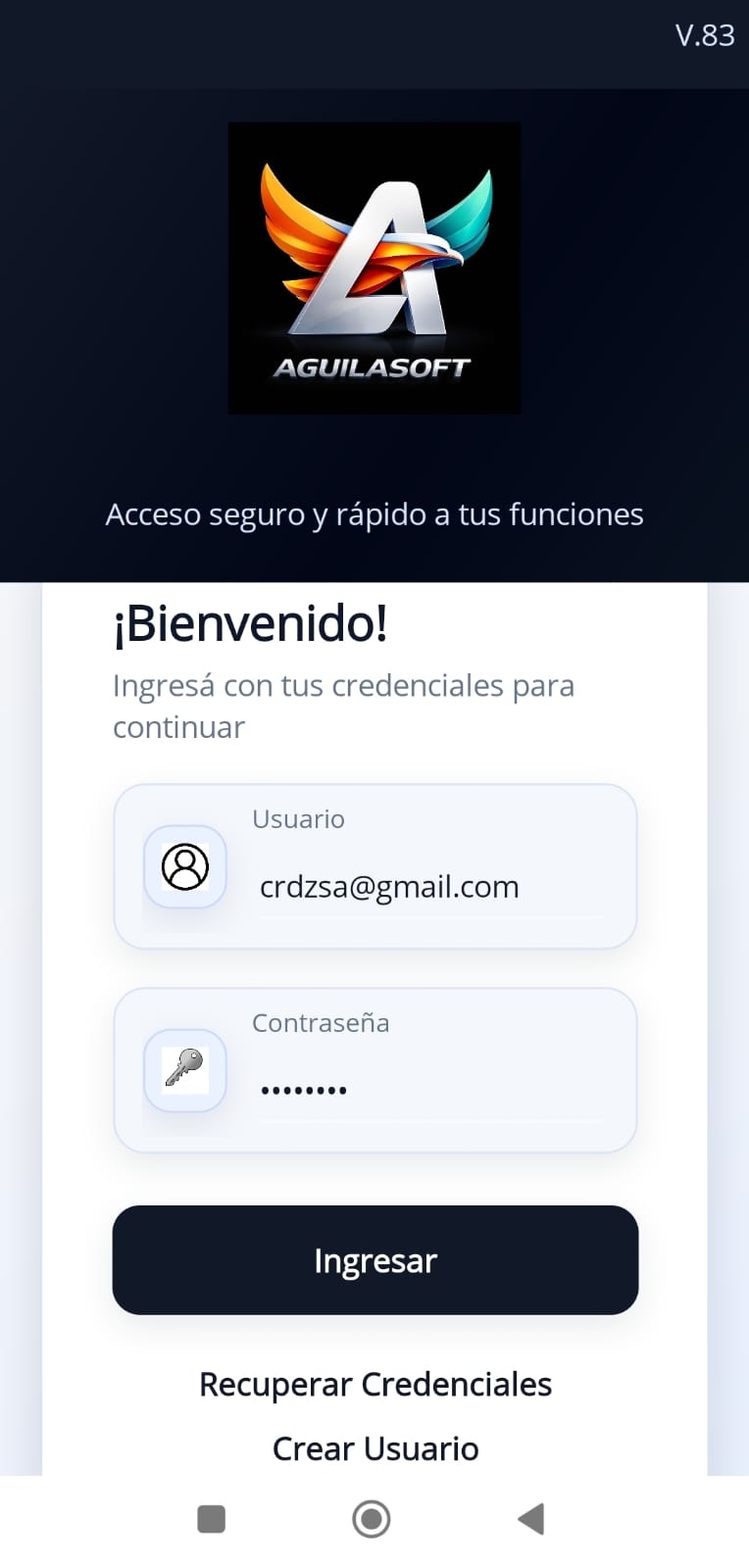 Aplicación móvil AguilaSoft para gestión de depósito