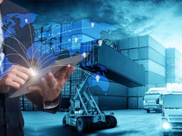 Ilustración de organización logística con software